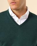 Camisola Decote em V Sem Mangas 100% Lã Merino em Verde Escuro