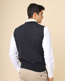 Camisola Decote em V Sem Mangas 100% Lã Merino em Cinzento Escuro