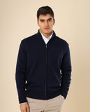 Casaco de Malha 100% Lã Merino em Azul Escuro