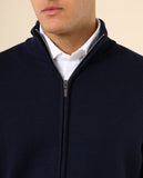 Casaco de Malha 100% Lã Merino em Azul Escuro