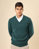 Camisola Decote em V 100% Caxemira em Verde
