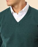 Camisola Decote em V 100% Caxemira em Verde