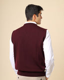 Camisola Decote em V Sem Mangas 100% Lã Merino em Bordeaux Escuro