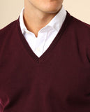 Camisola Decote em V Sem Mangas 100% Lã Merino em Bordeaux Escuro