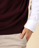 Camisola Decote em V Sem Mangas 100% Lã Merino em Bordeaux Escuro