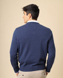 Camisola Decote em V 100% Caxemira em Azul