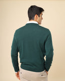 Camisola Decote em V 100% Lã Merino em Verde Escuro