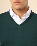 Camisola Decote em V 100% Lã Merino em Verde Escuro