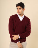 Camisola Decote em V 100% Caxemira em Bordeaux