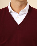 Camisola Decote em V 100% Caxemira em Bordeaux