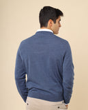 Camisola Decote em V 100% Lã Merino em Azul