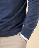 Camisola Decote em V 100% Lã Merino em Azul