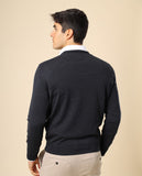 Camisola Decote em V 100% Lã Merino em Cinzento Escuro