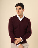 Camisola Decote em V 100% Lã Merino em Bordeaux Escuro