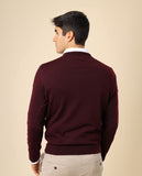 Camisola Decote em V 100% Lã Merino em Bordeaux Escuro