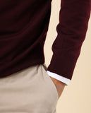 Camisola Decote em V 100% Lã Merino em Bordeaux Escuro