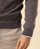 Camisola Decote em V 100% Lã Merino em Castanho Claro