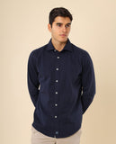 Camisa Casual 100% Algodão em Azul Escuro