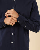 Camisa Casual 100% Algodão em Azul Escuro