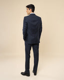 Fato Regular 100% Lã Falso Liso em Azul Escuro