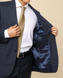 Fato Regular 100% Lã Falso Liso em Azul Escuro