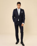 Fato Regular 100% Lã Virgem Liso em Azul Escuro