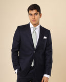 Fato Regular 100% Lã Virgem Liso em Azul Escuro