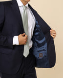 Fato Regular 100% Lã Virgem Liso em Azul Escuro