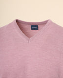 Camisola Decote em V 100% Lã Merino em Cor-de-rosa Claro