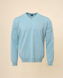 Camisola Decote em V 100% Lã Merino em Azul Claro