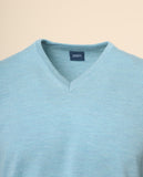 Camisola Decote em V 100% Lã Merino em Azul Claro