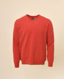 Camisola Decote em V 100% Lã em Cor de Laranja Escuro