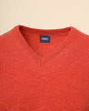 Camisola Decote em V 100% Lã em Cor de Laranja Escuro