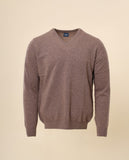 Camisola Decote em V 100% Lã em Castanho