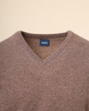 Camisola Decote em V 100% Lã em Castanho