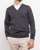 Dark Grey V Neck Sweater 100% Merino Wool