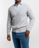 Camisola Decote em V 100% Algodão em Cinzento Claro