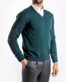 Camisola Decote V 100% Merino em Verde Escuro