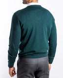 Dark Green V Neck Sweater 100% Merino Wool