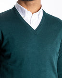 Dark Green V Neck Sweater 100% Merino Wool