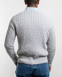 Camisola Decote em V 100% Algodão em Cinzento Claro