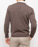 Brown V Neck Sweater 100% Merino Wool