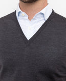 Dark Grey V Neck Sweater 100% Merino Wool