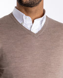 Light Beije V Neck Sweater 100% Merino Wool