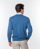Camisola Decote V 100% Algodão em Azul