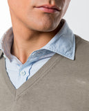 Camisola Decote em V 100% Algodão em Bege Claro