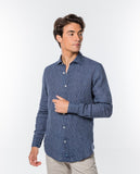 Camisa Casual 100% Lino en Azul Oscuro