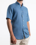 Camisa Casual 100% Linho em Azul