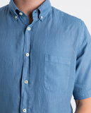 Camisa Casual 100% Linho em Azul