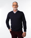 Dark Blue V Neck Sweater 100% Merino Wool